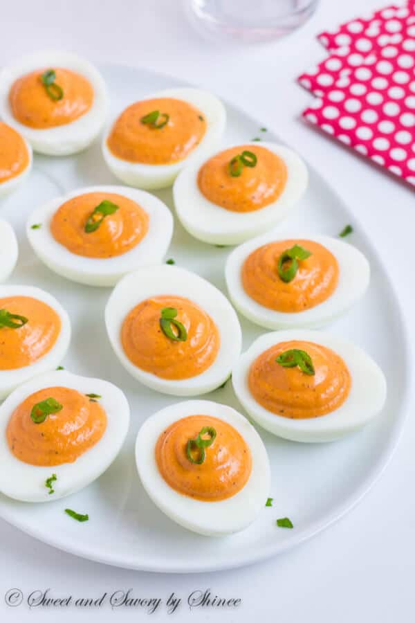 Roasted Red Pepper Deviled Eggs ~Sweet & Savory by Shinee