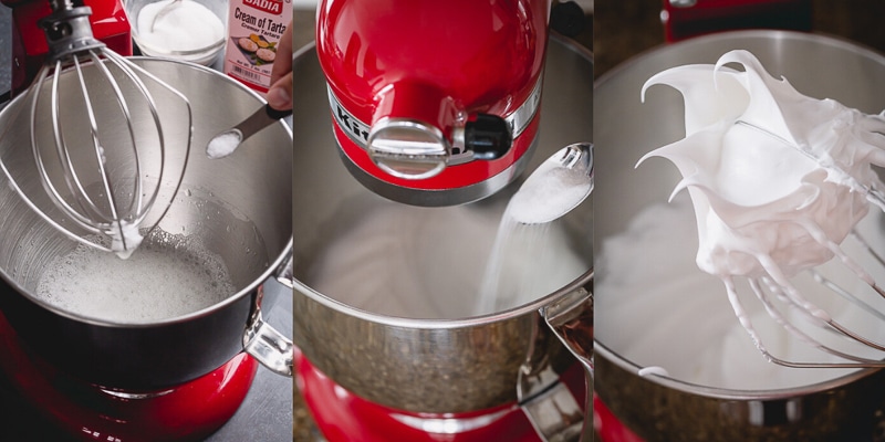 3 side by side images of making the meringue.