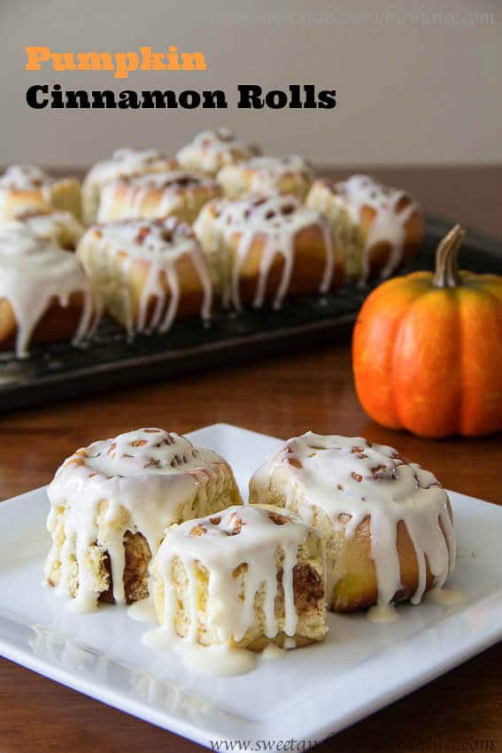Super moist pumpkin cinnamon rolls with delicious pumpkin-y glaze are perfect for breakfast the day after Thanksgiving!