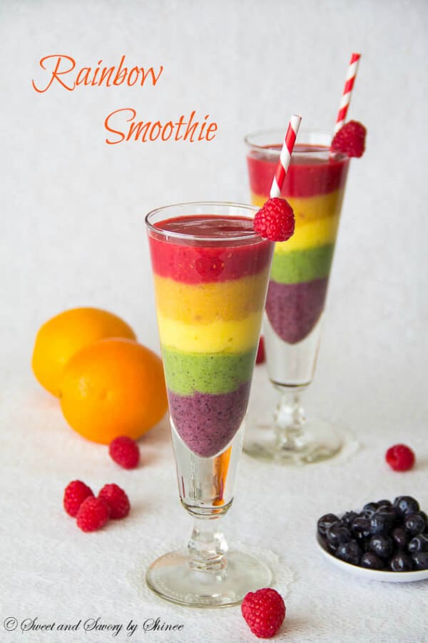 This colorful rainbow smoothie is not only fun to look at, it's also absolutely delicious and fun to drink!