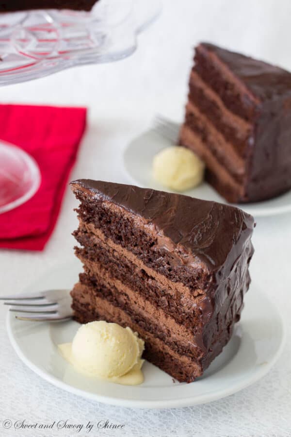 For serious chocolate lovers! This decadent chocolate cake with chocolate mousse filling is THE thing to satisfy your chocolate craving!