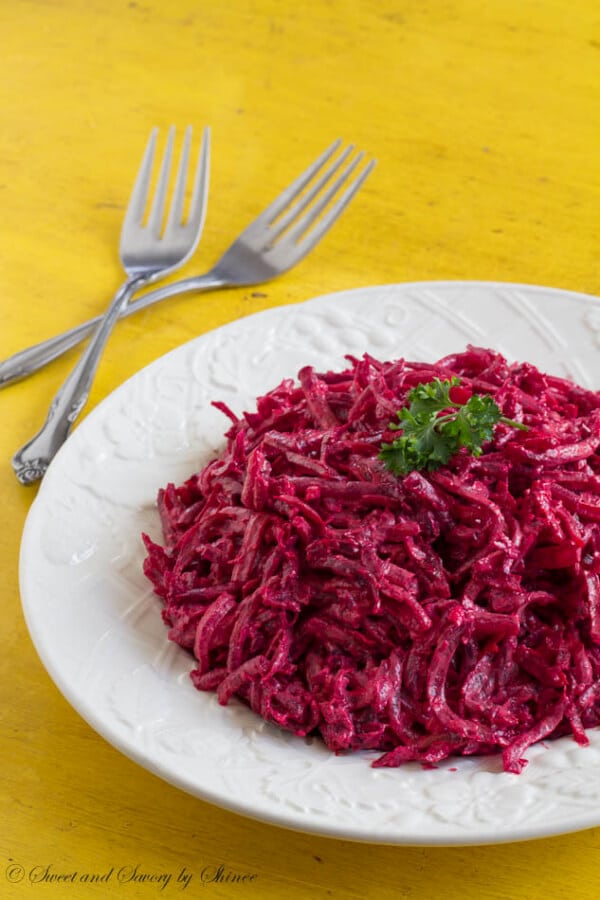 Creamy beet salad is absolutely delicious and a great alternative to a regular beet salad. Cooked al dente, the roasted beets bring nice texture and flavor!