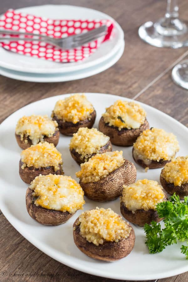 -~ These easy, cheesy, healthy stuffed mushrooms can be made ahead in preparation for a big gathering. Crunchy on the outside and juicy on the inside, these are sure crowd-pleaser! ~