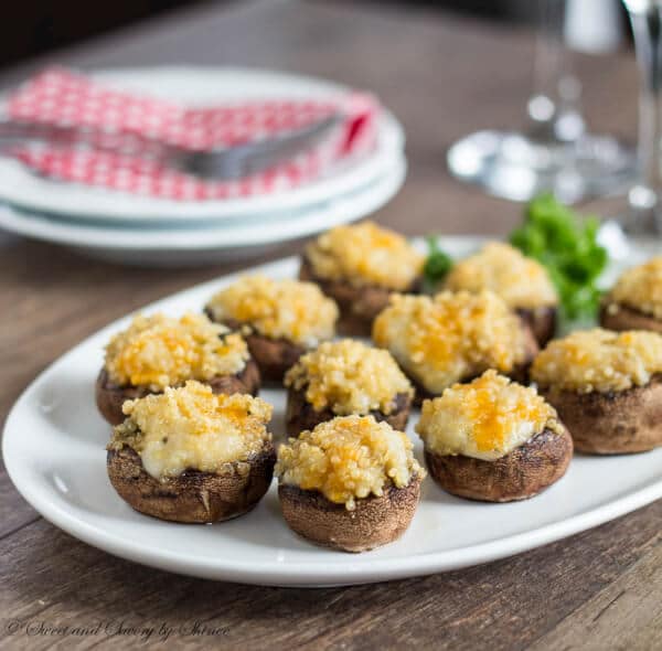 These easy, cheesy, healthy stuffed mushrooms can be made ahead in preparation for a big gathering. Crunchy on the outside and juicy on the inside, these are sure crowd-pleaser!!