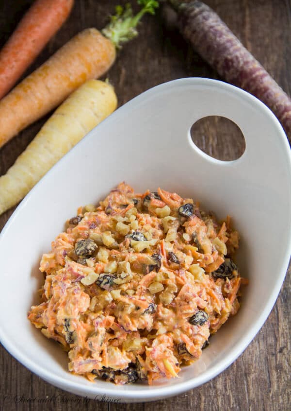 Wonderfully creamy, perfectly sweet and tangy, this carrot salad is absolute must-try! Oh, and there is NO MAYO!