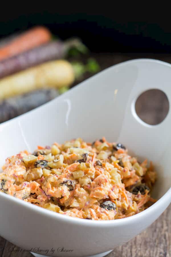 Wonderfully creamy, perfectly sweet and tangy, this carrot salad is absolute must-try! Oh, and there is NO MAYO!