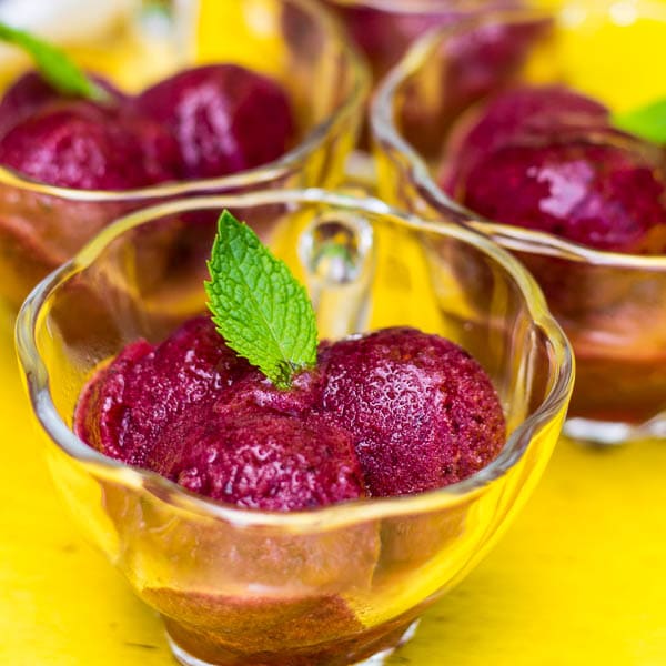 Honey Berry Sorbet - sweet and tart, absolutely refreshing summer treat with just 3 ingredients. A must try summer dessert!