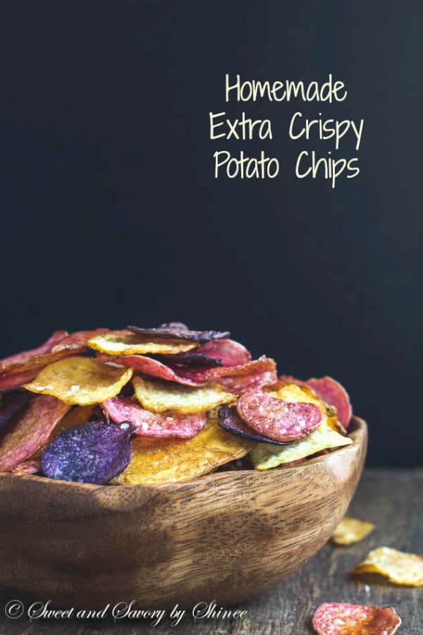 You won’t believe that these crispy potato chips are not fried, but baked! I’m sharing my secrets for extra crispy homemade potato chips from scratch!
