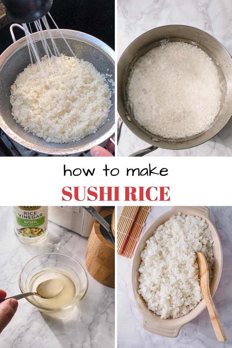 Step by step photos of cooking sushi rice.