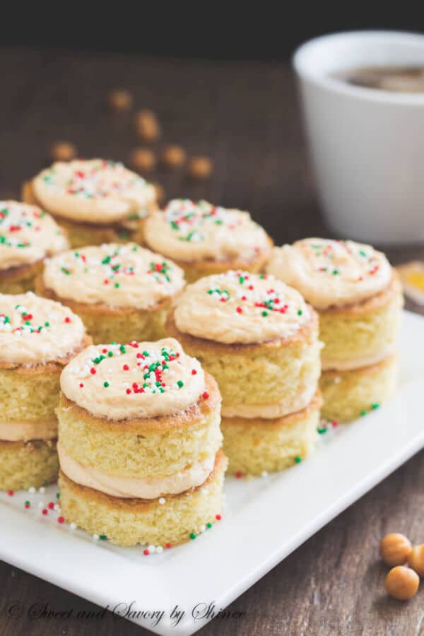 These salted caramel mini layer cakes are moist, flavorful and super cute. Fun holiday dessert!