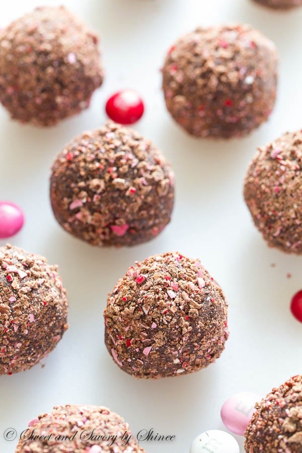 Surprise your friends and family with these silky smooth and super easy chocolate truffles rolled in crushed M&M's® on Valentine’s Day.