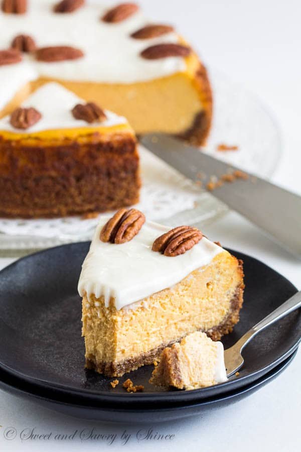 Scrumptiously creamy and rich, this carrot cheesecake is baked on nutty crust and frosted with tangy sweet frosting. You need this cheesecake in your life.