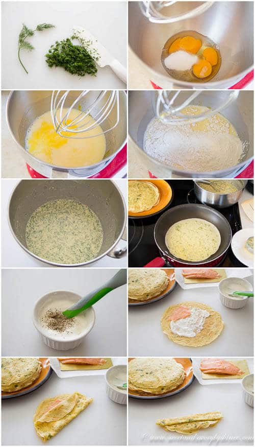 Dill Crepes wSmoked Salmon- step by step photo instruction