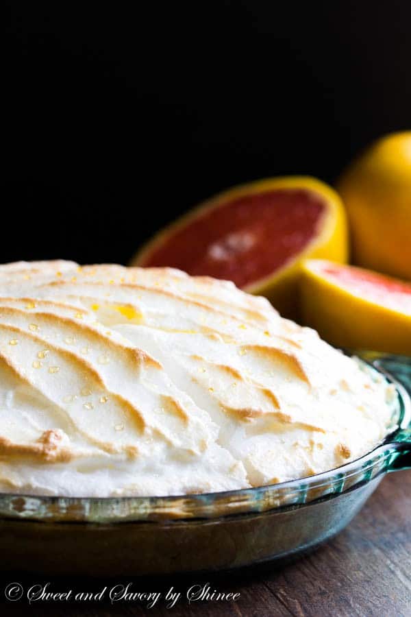 Smooth, sweet and tangy grapefruit filling in flaky, buttery pie crust and topped with melt-in-your-mouth fluffy meringue! Step by step photos are included!