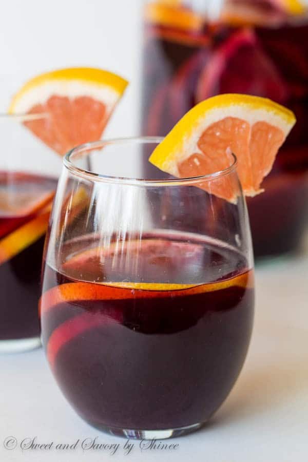 A glass of this citrusy refreshing grapefruit sangria is just what you want to end your outdoor BBQ dinner with. This red sangria recipe is a keeper!