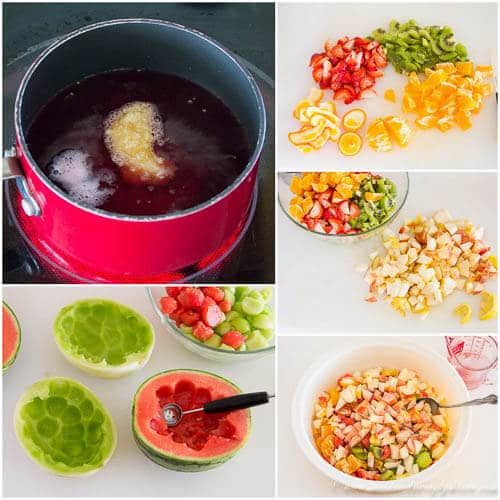 Boozy fruit salad - step by step photo direction