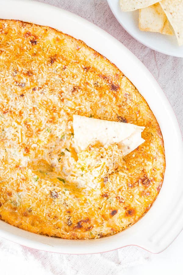 A time-tested crowd-pleaser! This jalapeno popper dip is rich, creamy, and mildly spicy. 