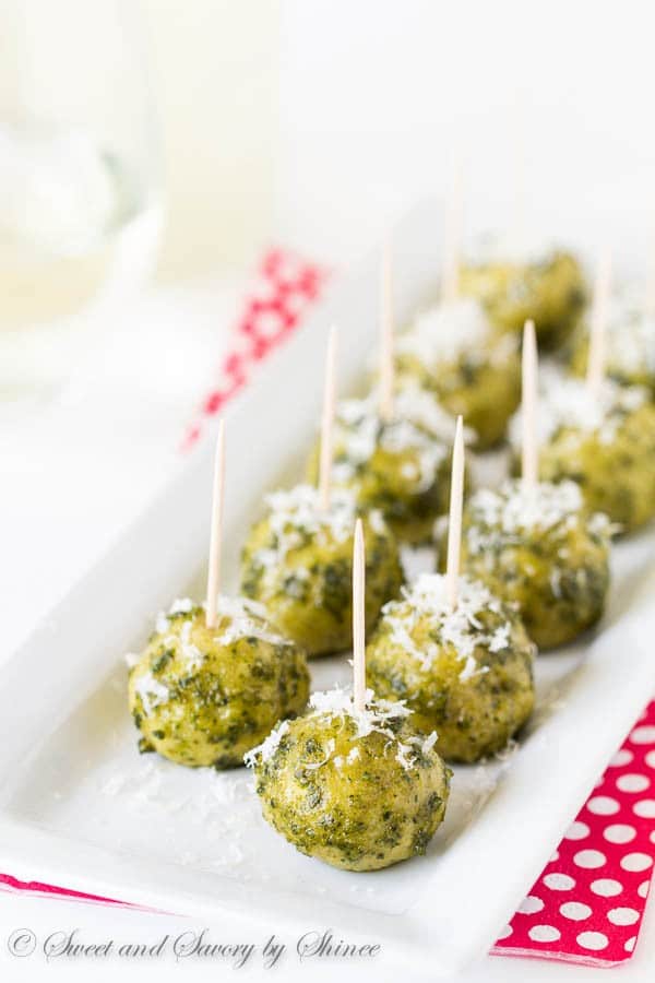 These pesto mozzarella chicken meatballs are packed with flavor and super easy to make in just 3 simple steps. Stunning and delicious appetizer in minutes!