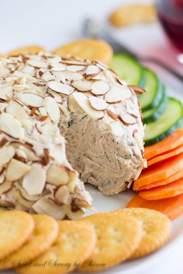 Ton of flavors and texture in this easy-to-make salmon cheese ball. Learn how I easily shape this into a ball and roll it in the almonds. (I know, it can be tricky!)