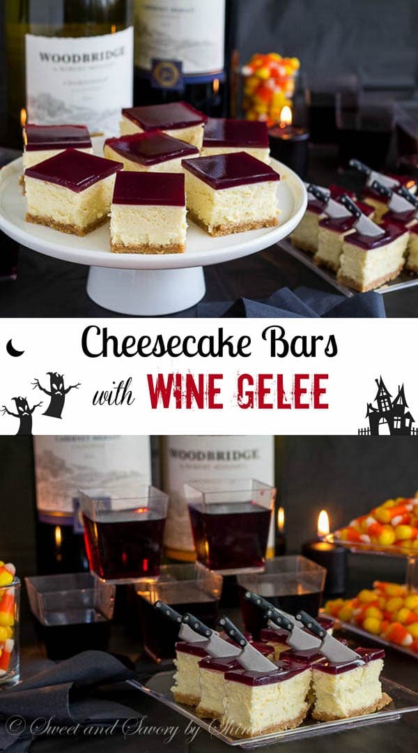 Thick, creamy cheesecake squares topped with a layer of tangy wine gelée. Irresistibly rich and perfect make-ahead dessert!