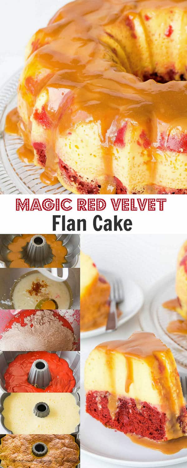 MImpress your sweetheart with this fabulous magic red velvet flan cake. This cake is not only stunning to look at, it's also absolutely divine to devour! Plus, something magical happens during baking.