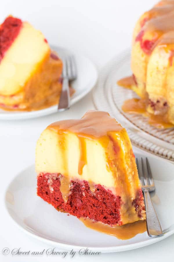 Impress your sweetheart with this fabulous magic red velvet flan cake. This cake is not only stunning to look at, it's also absolutely divine to devour! Plus, something magical happens during baking.