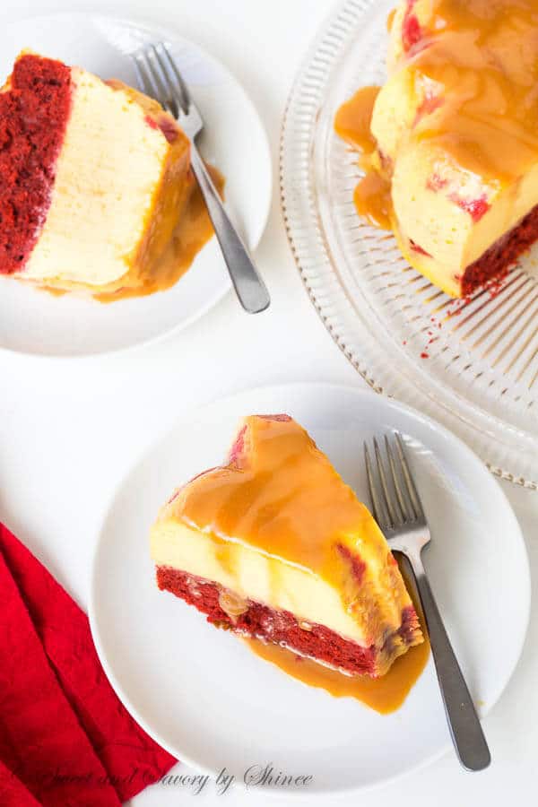 Impress your sweetheart with this fabulous magic red velvet flan cake. This cake is not only stunning to look at, it's also absolutely divine to devour! Plus, something magical happens during baking.