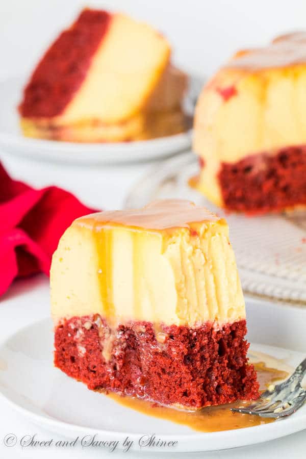 Impress your sweetheart with this fabulous magic red velvet flan cake. This cake is not only stunning to look at, it's also absolutely divine to devour! Plus, something magical happens during baking.