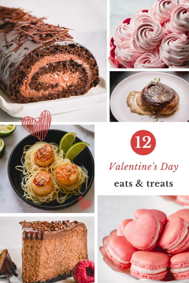 A collage of 6 images of Valentine's Day menu.