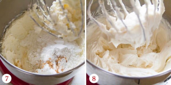 Step by step photos of making cream cheese frosting.