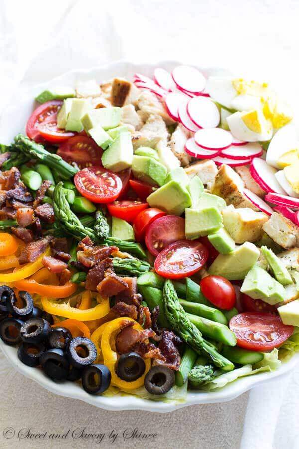 This spring version of classic cobb salad is bursting with tons of spring flavors and loaded with texture. Tangy Marzetti® Vineyard Dressing in Balsamic Cabernet dressing ties everything together so you can enjoy the most satisfying salad ever!