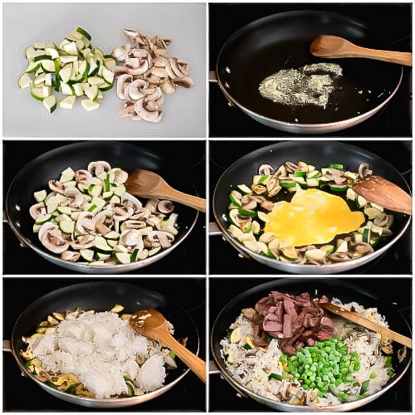 Step by step photo direction for leftover steak fried rice, a super quick and easy weeknight dinner. #steakfriedrice