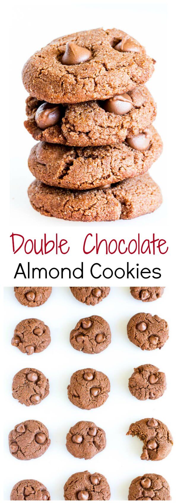 Double chocolate almond cookies for breakfast? Yes, you can! Super quick and easy, these gluten-free, processed sugar-free, dairy-free, eggless cookies are irresistibly chewy and delicious!!