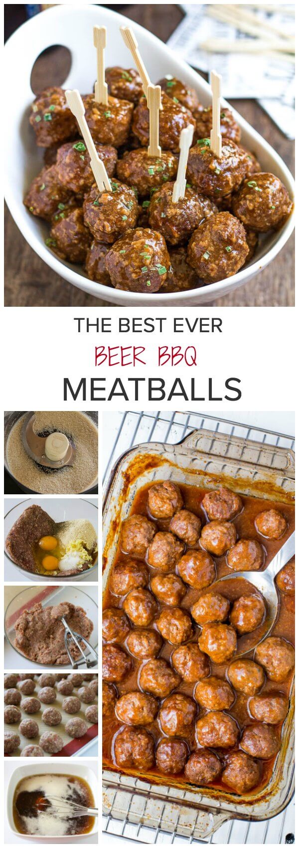 Ditch that grape jelly cocktail meatball recipe. And spoil your guests with beer BBQ meatballs instead! Juicy tender meatballs in smoky, rich and slightly sweet beer bbq sauce. The BEST!