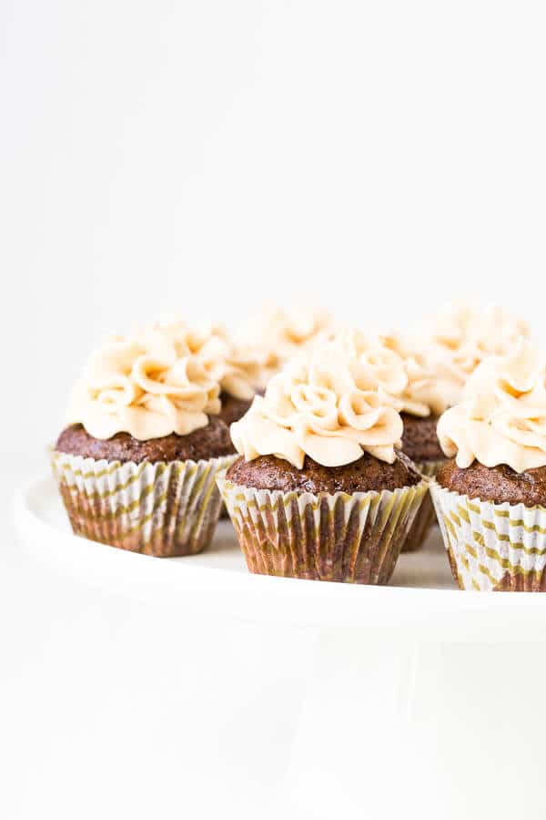 Soft and moist mini chocolate cupcakes soaked with sweetened coffee liquor and topped with fluffy Kahlua buttercream. They're the most adorable little chocolate morsels!