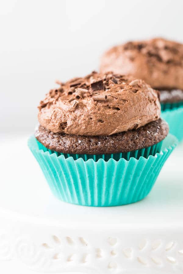 Pure indulgence: chocolate cupcakes topped with heaping mountain of chocolate mousse. Unbelievably easy to make and perfect for any occasion!