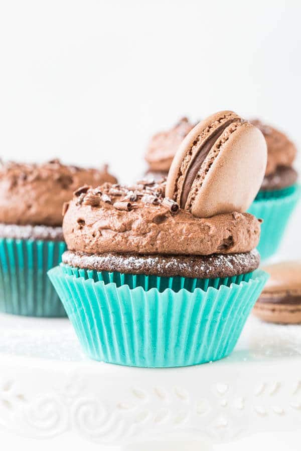 Pure indulgence: chocolate cupcakes topped with heaping mountain of chocolate mousse. Unbelievably easy to make and perfect for any occasion!