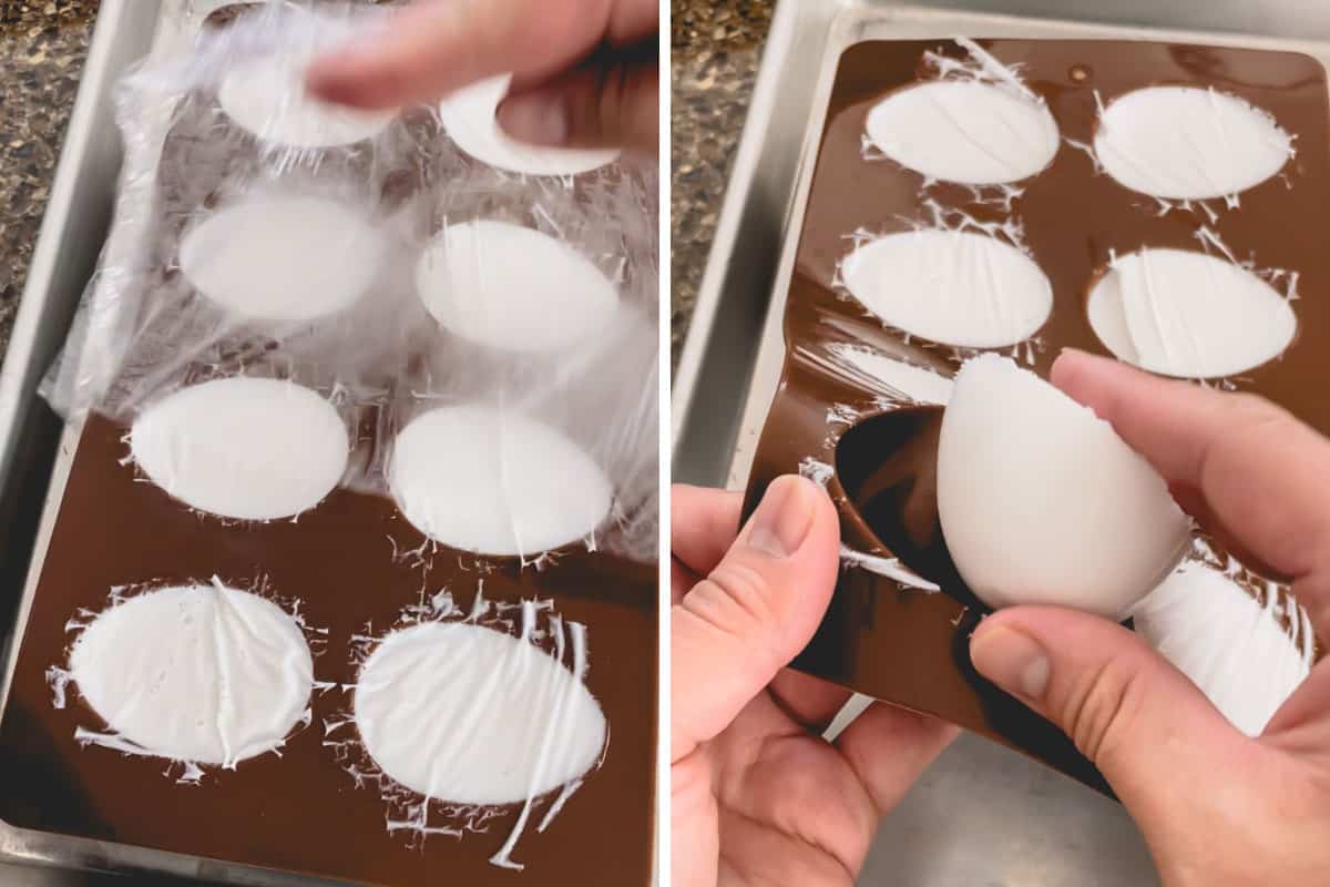Coconut pudding firmed up in an egg mold and remove them from the form.