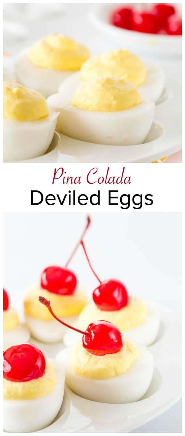 These pina colada deviled eggs are LEGIT! Surprise your guests with these insanely bizarre treats, that actually tastes sweet and tropical! Perfect Easter dessert!