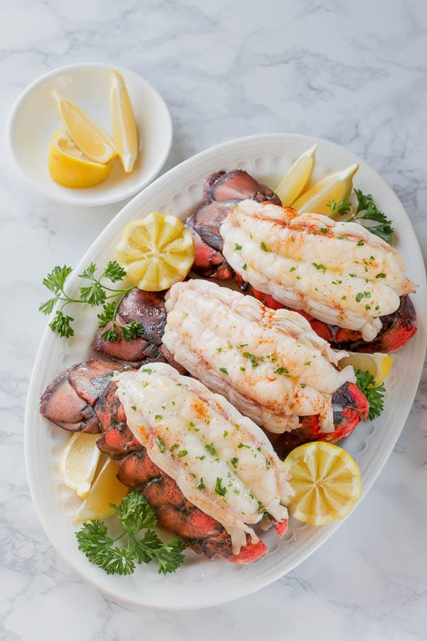 I can't believe how impressive it turns out, but so easy to prepare. Love this method for baked lobster tails. #lobstertails #bakedlobstertails