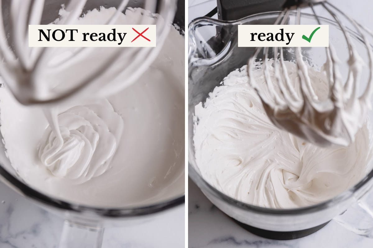 Side by side images of not ready divinity batter and ready batter.