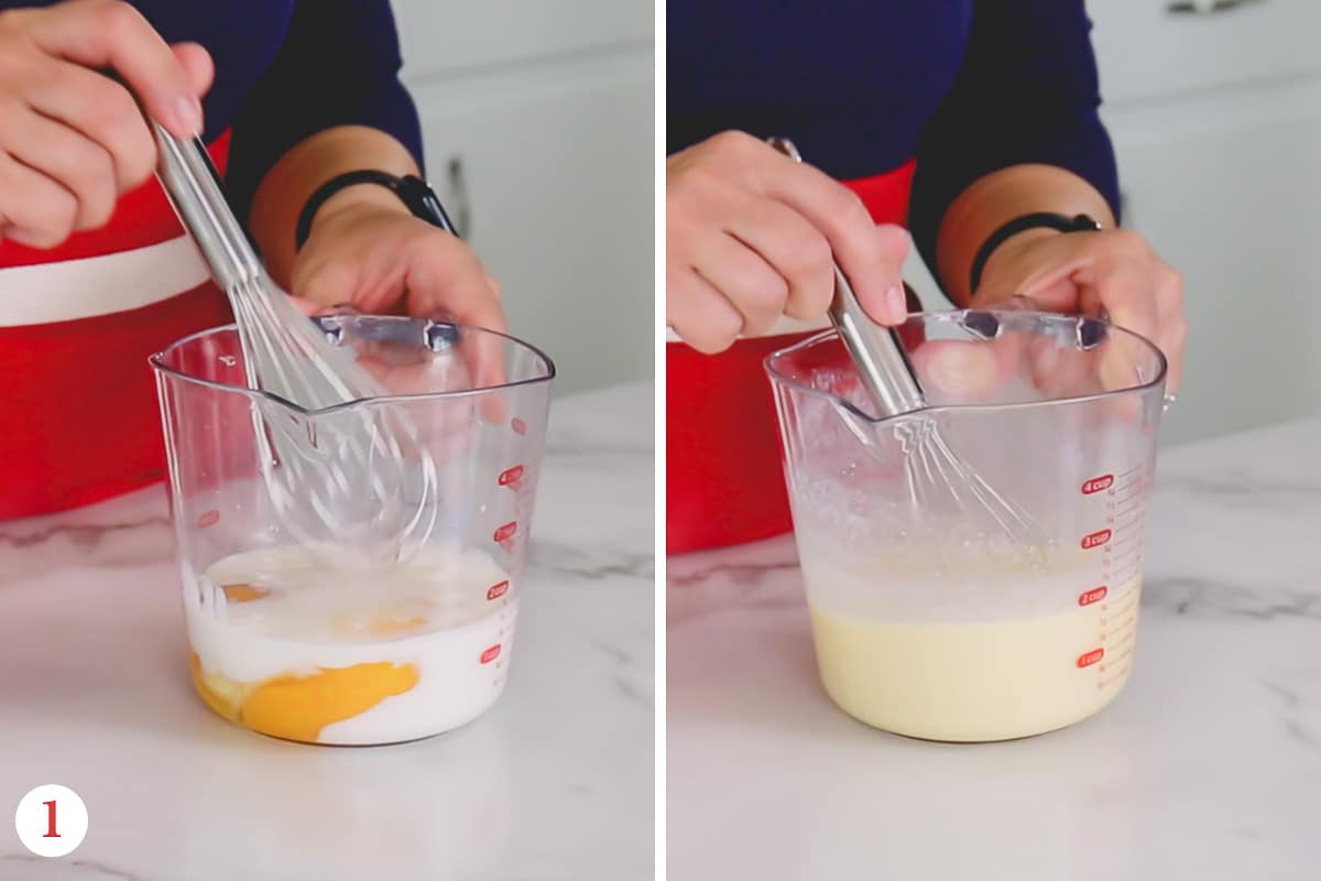 Side by side image of mixing wet ingredients for scones.