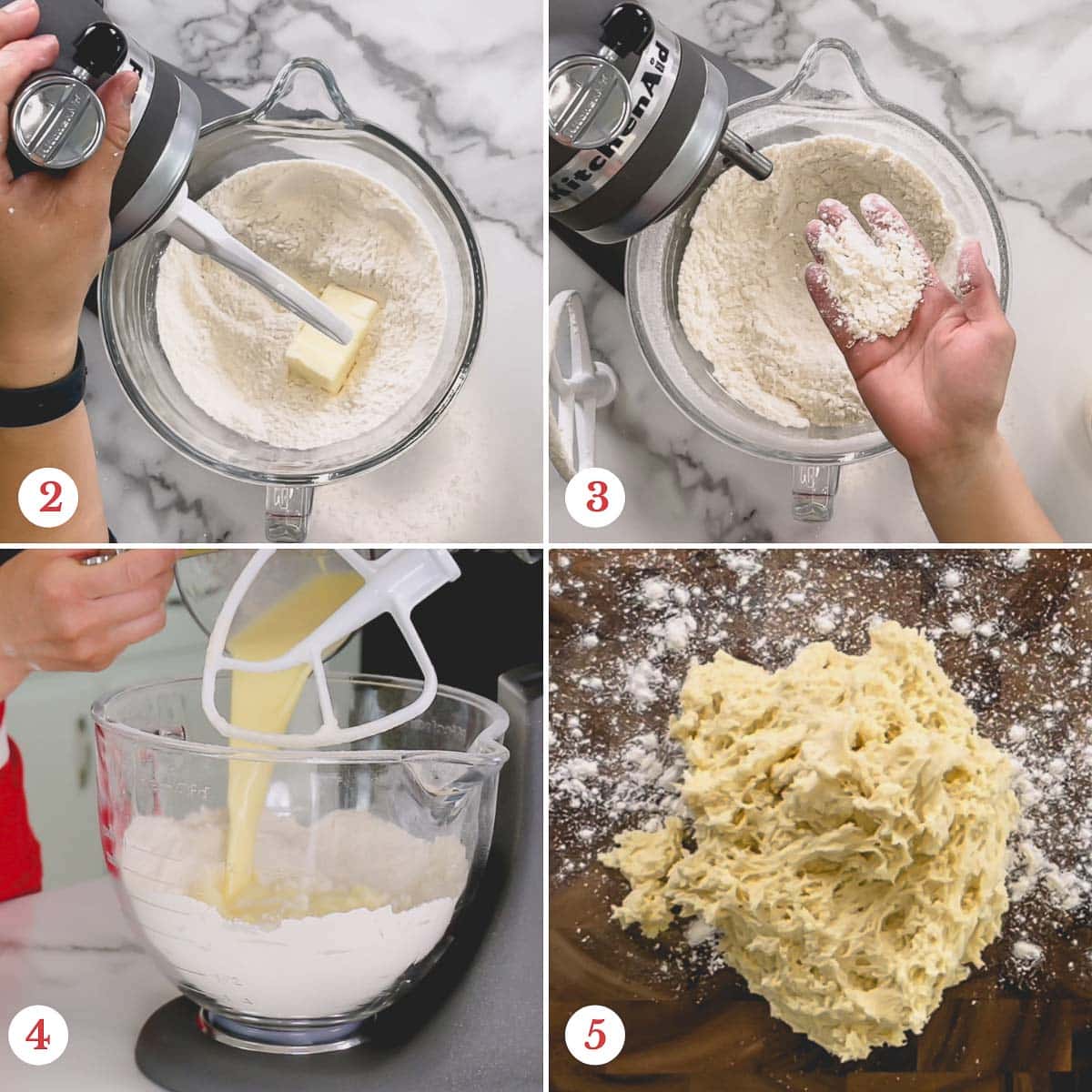 Step by step photos of making scone dough.