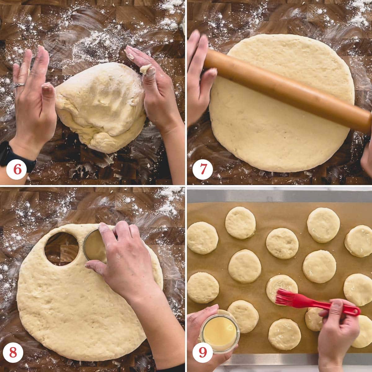 Step by step photos of shaping scones.