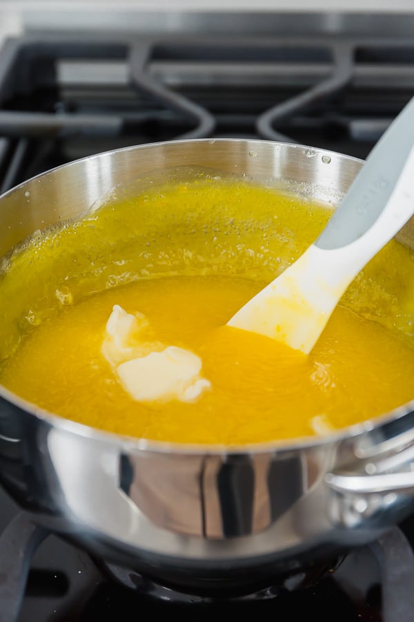 How to make easy lemon curd. Step 4. Off heat add butter.