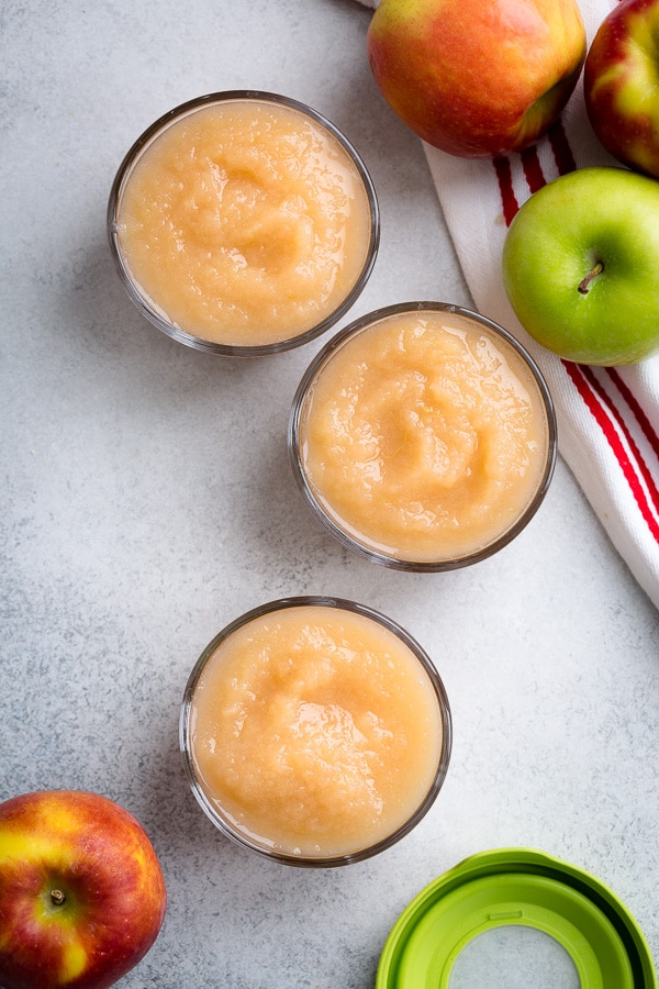 This Instant Pot applesauce is the easiest way to make homemade applesauce. In this tart unsweetened applesauce, the apple flavor really shines. That's why it makes a perfect ingredient in apple flavored desserts, like apple caramel tart.