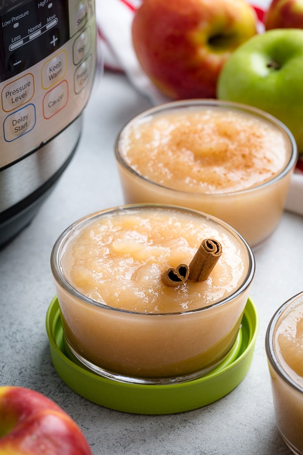 This Instant Pot applesauce is the easiest way to make homemade applesauce. In this tart unsweetened applesauce, the apple flavor really shines. That's why it makes a perfect ingredient in apple flavored desserts, like apple caramel tart.
