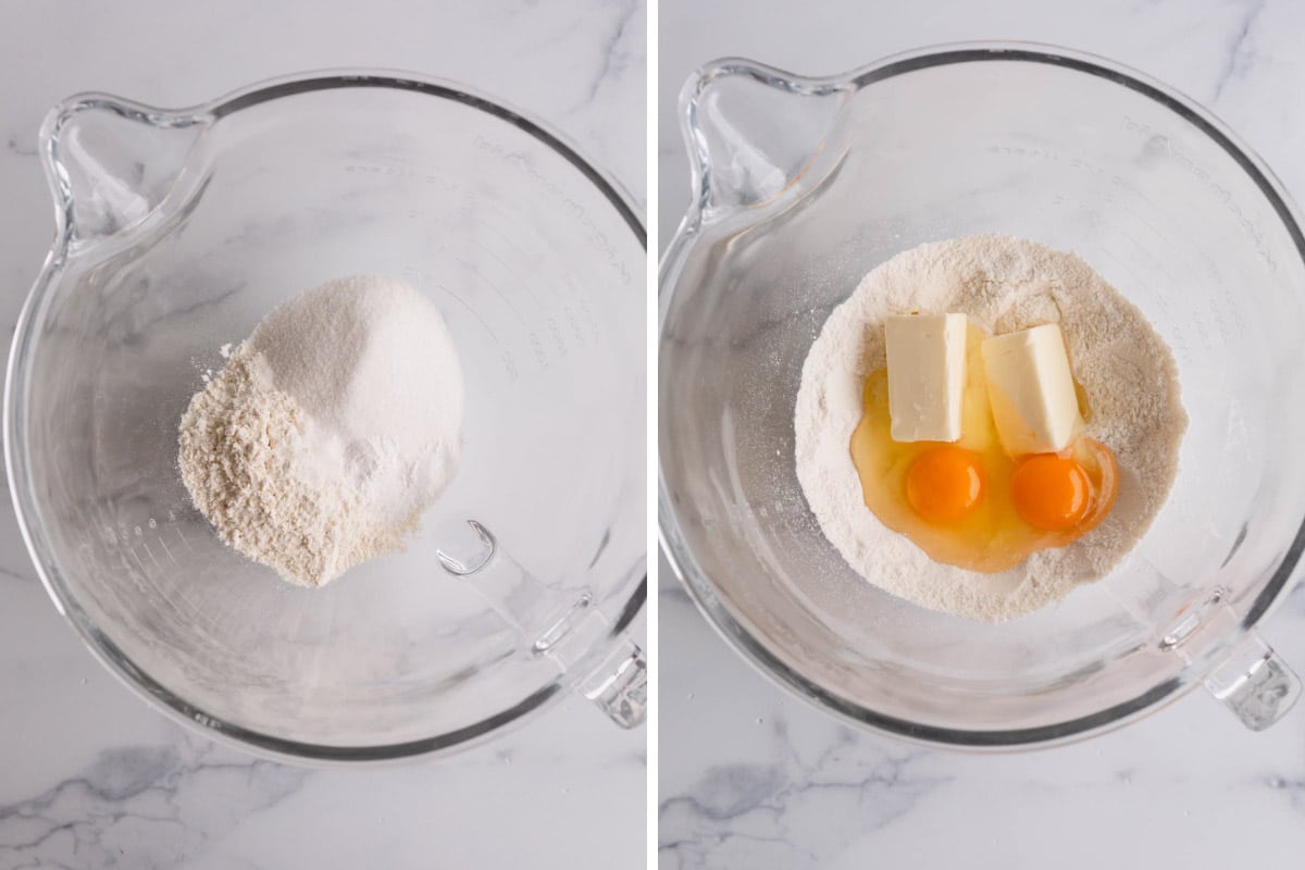 Side by side images of making cupcake batter.
