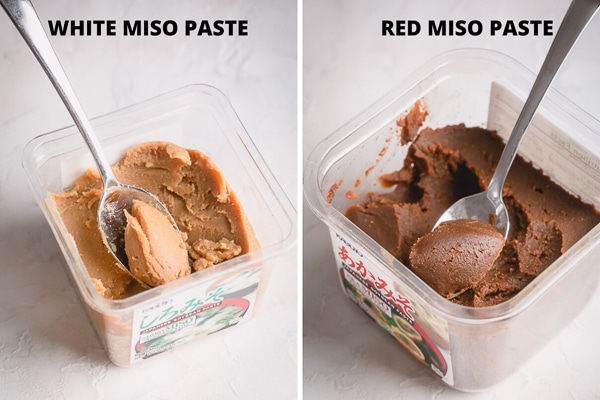 White and red miso pastes.