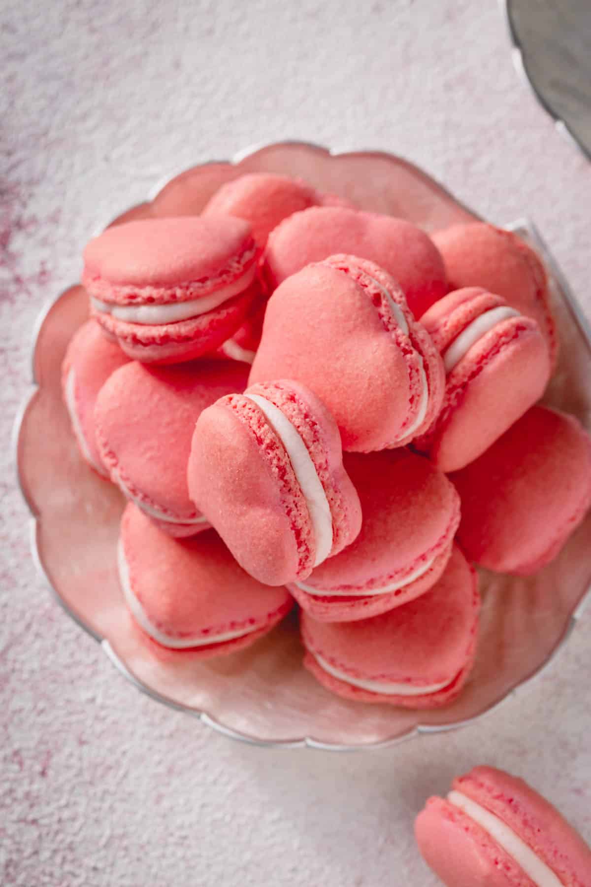 Stack of pink heart macarons